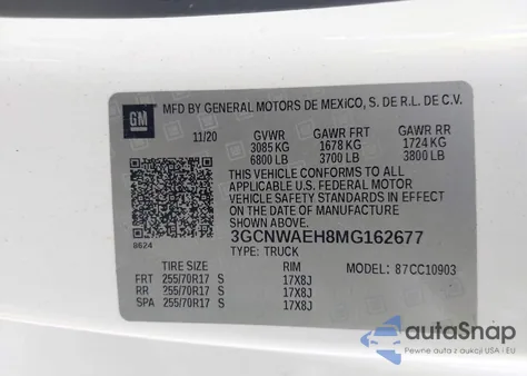 2021 Chevrolet Silverado 1500 2Wd Long Bed Wt из США, поврежденный, VIN 3GCNWAEH8MG162677